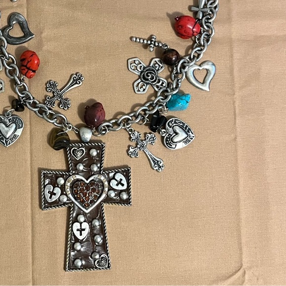 Beautiful Western Charm Cross Necklace and Earring Set Multiple Charms - Picture 4 of 6
